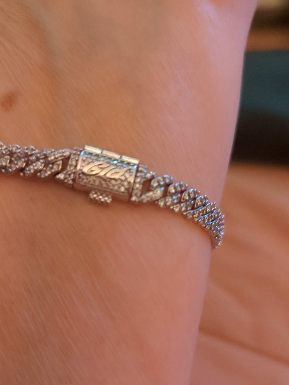 Pave Crystal Cuban Link Bracelet in Silver - Picture 5 of 6